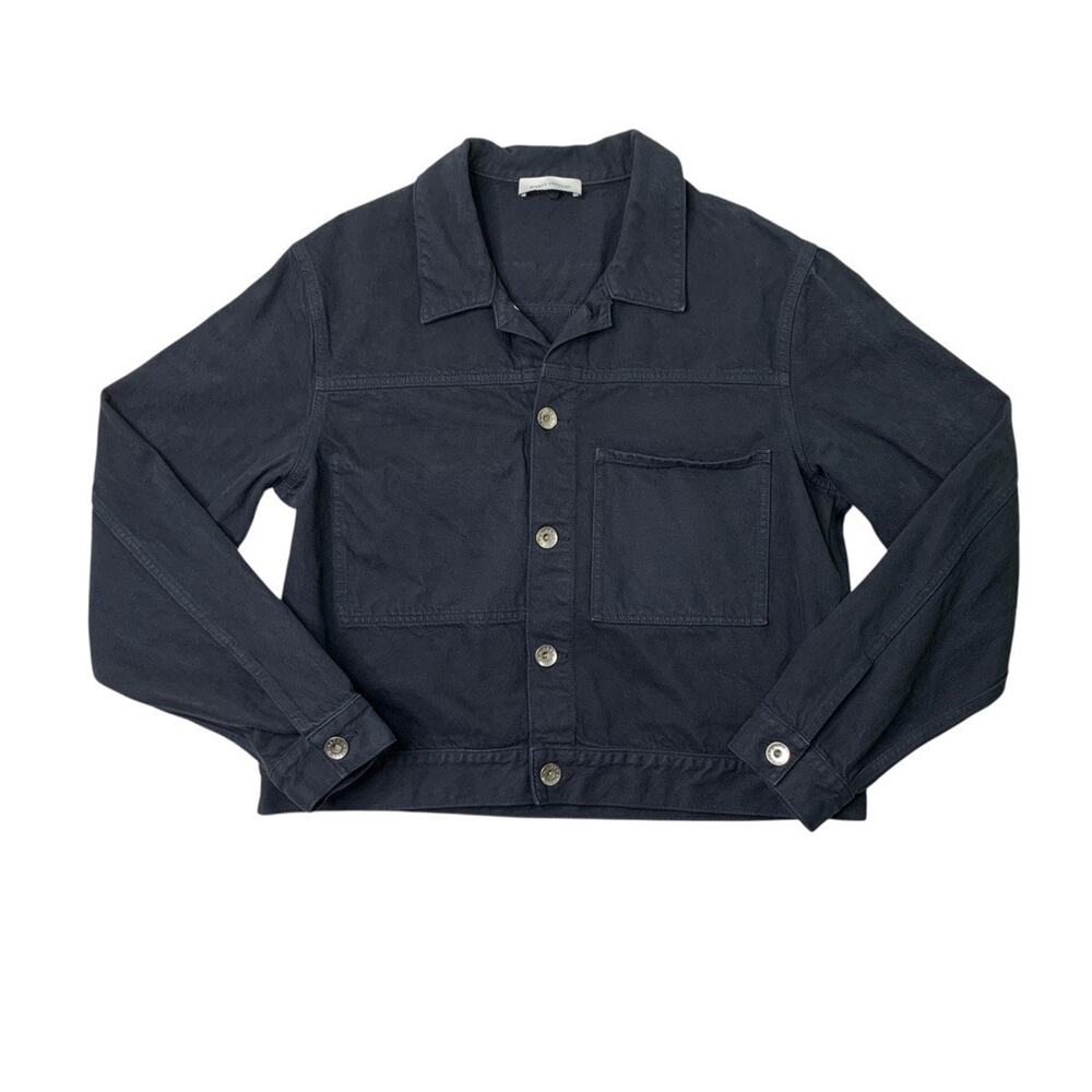 Ninety Percent Jacket Mens L Large Black Organic Cotton Button Up Denim Trucker